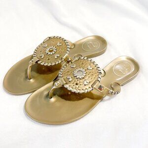 Jack Rogers Georgica Gold Woven Medallion Jelly Sandals Metallic 6 Preppy EUC